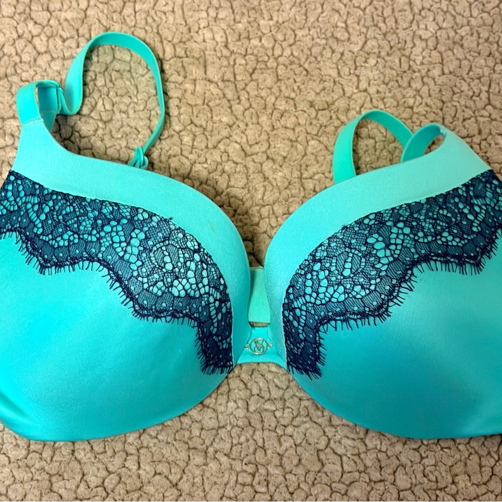 Victoria's Secret Lace Push-Up Bra Set - Pink -Mauve & Teal with Black Lace - Picture 5 of 7